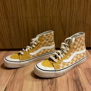 Yellow checkered high top vans